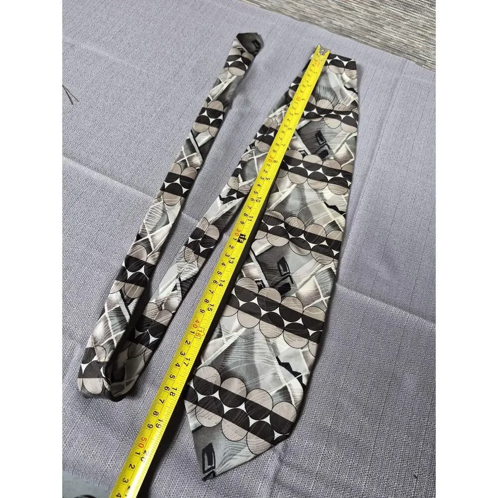 Geometric Abstract Circle Print Tie Mens Gray Classic Pointed Necktie One Size